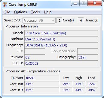 Interfaz de CoreTemp